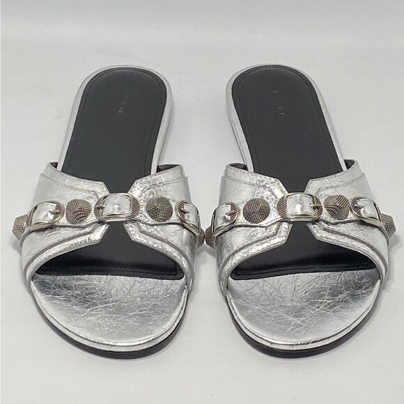 Balenciaga Cagole Metallic Leather Flat Sandals size 40 - Picture 3 of 14